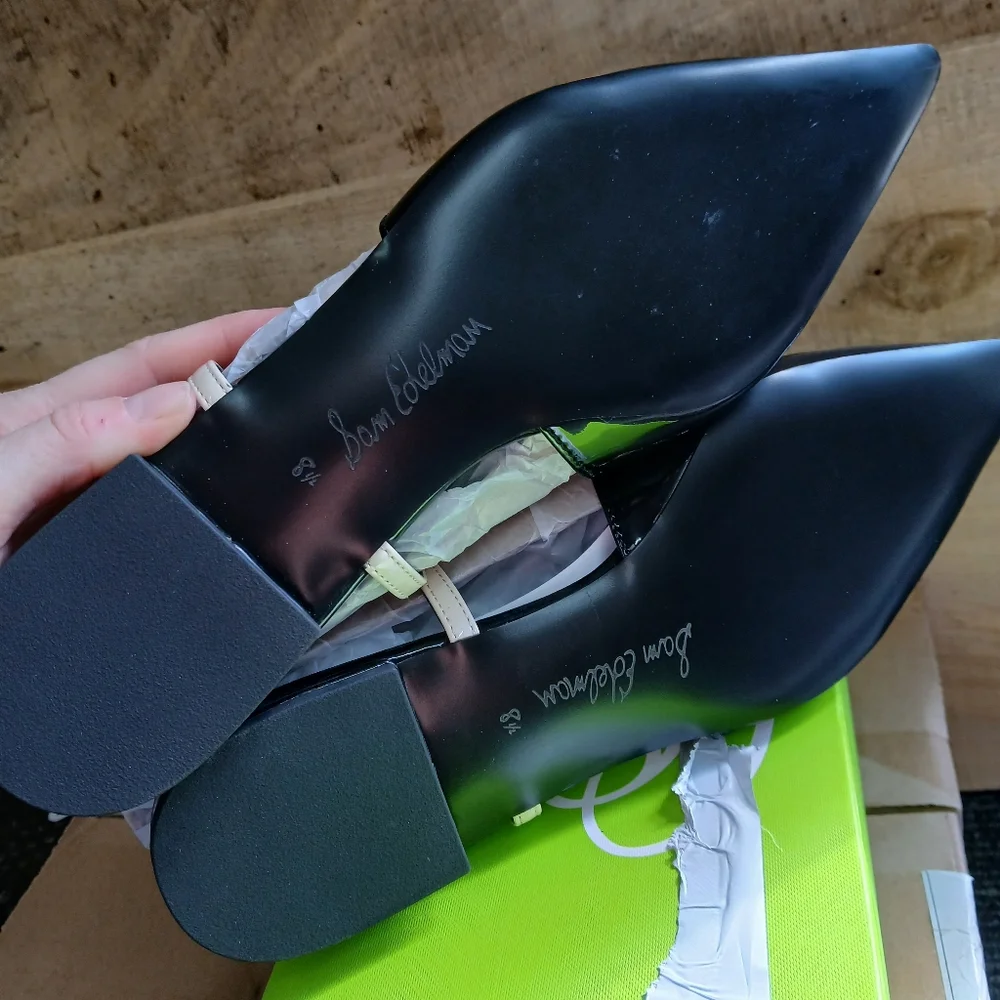 NEW Sam Edelman Women's Cohen Black/White Slingback Pointy Toe Flats 8.5 - Picture 8 of 9